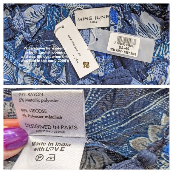 NWT Miss June Paris pullover 1 Size pullover top, Blue sheer floral, Made India - Picture 3 of 16
